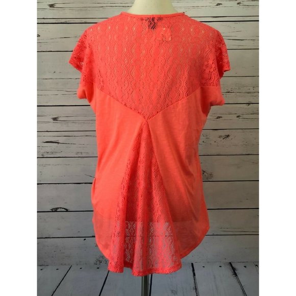 Forever 21 Tunic Top Shirt Small Coral Orange Sexy Eyelet Short Sleeve Y2K NWT - Picture 2 of 6